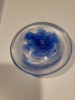 Source Unknown Blue Glass Flower Paperweight
